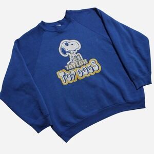 Mens Vintage 90s Snoopy Taylor Top Dogs Blue Pullover Crewneck Sweater